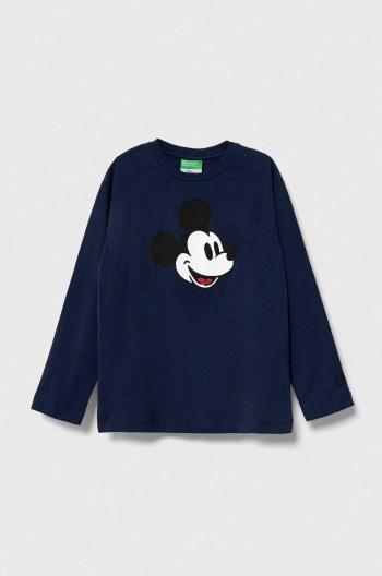 Dětské bavlněné tričko s dlouhým rukávem United Colors of Benetton x Disney tmavomodrá barva, s potiskem