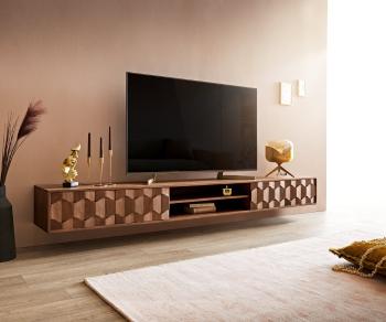 TV stolek Fevo 240 cm akácie hnědá 4 dvířka závěsné