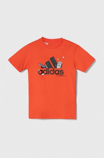 Dětské bavlněné tričko adidas oranžová barva, s potiskem