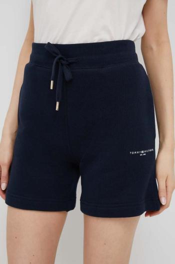 Kraťasy Tommy Hilfiger dámské, tmavomodrá barva, hladké, high waist, WW0WW38348