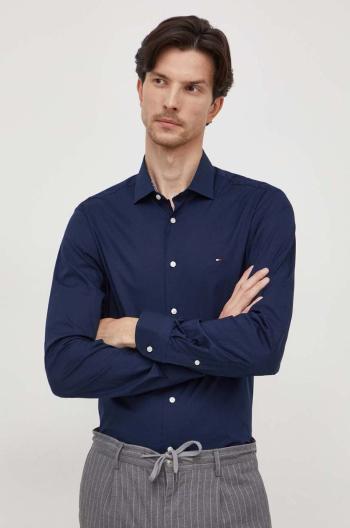 Košile Tommy Hilfiger pánská, tmavomodrá barva, slim, s italským límcem, MW0MW34259