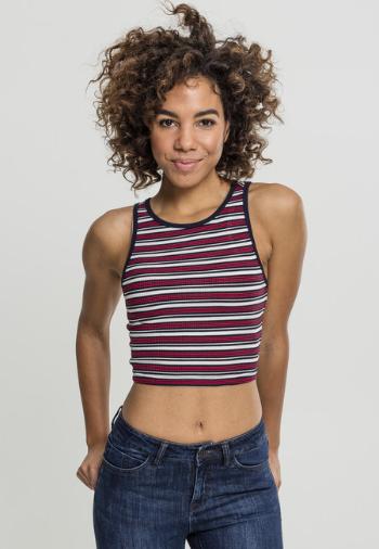 Urban Classics Ladies Rib Stripe Cropped Top white/navy/fire red - XL