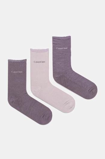 Ponožky Calvin Klein 3-pack dámské, fialová barva, 701229443