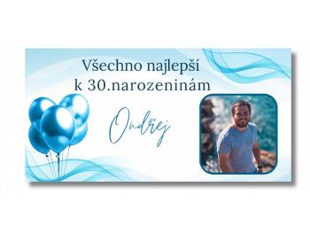 Personal Narozeninový banner s fotkou - Blue Balloons Rozměr banner: 130 x 65 cm