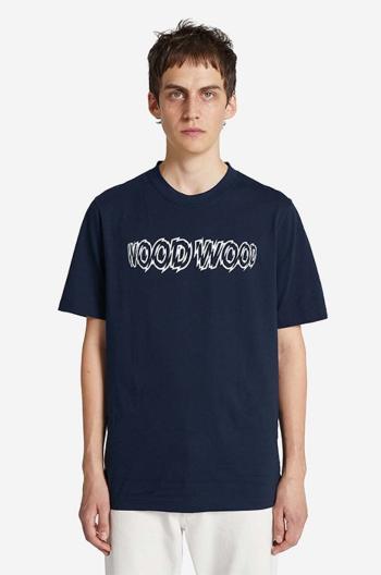 Bavlněné tričko Wood Wood Bobby Shatter Logo T-shirt tmavomodrá barva, s potiskem