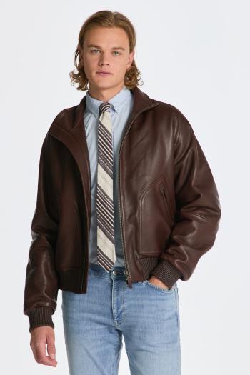 BUNDA GANT RELAXED LEATHER BOMBER JACKET DARK MAHOGANY