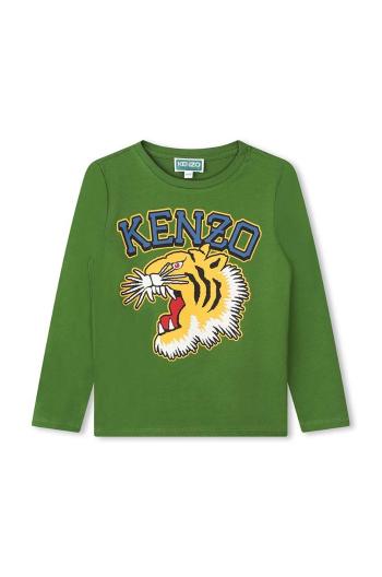 Dětské bavlněné tričko s dlouhým rukávem Kenzo Kids zelená barva, s potiskem, K60766