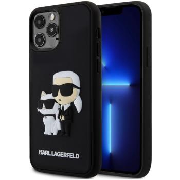 Karl Lagerfeld 3D Rubber Karl and Choupette Apple iPhone 12 / 12 Pro hátlap tok, fekete