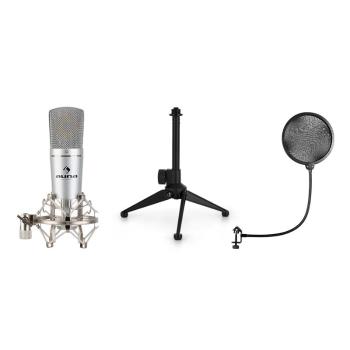 Auna MIC-920, USB mikrofonní sada V1, kondenzátorový mikrofon, stativ, pop filtr, kardioidní směrová charakteristika