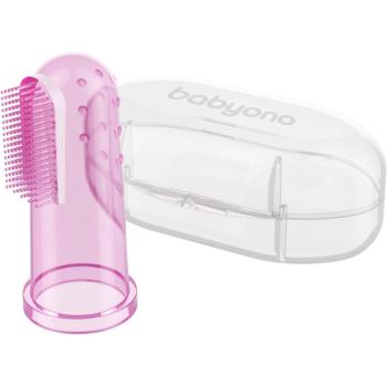 BabyOno Take Care First Toothbrush dětský zubní kartáček na prst s pouzdrem Pink 1 ks