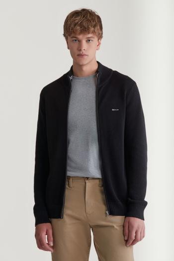 SVETR GANT COTTON PIQUE ZIP CARDIGAN BLACK