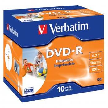 Verbatim DVD-R, Wide Inkjet Printable ID Brand, 43521, 4.7GB, 16x, jewel box, 10-pack, 12cm, pro archivaci dat