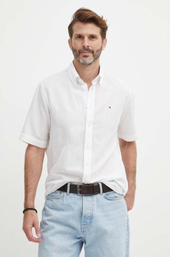 Košile s příměsí lnu Tommy Hilfiger bílá barva, regular, s límečkem button-down, MW0MW35323