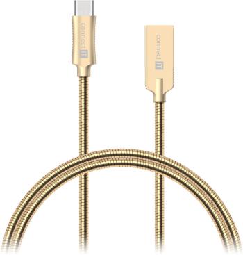 Adatkábel CONNECT IT Wirez Steel Knight USB-C 1m, metallic gold