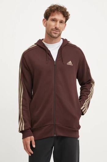 Bavlněná mikina adidas Essentials pánská, hnědá barva, s kapucí, s aplikací, IX0175