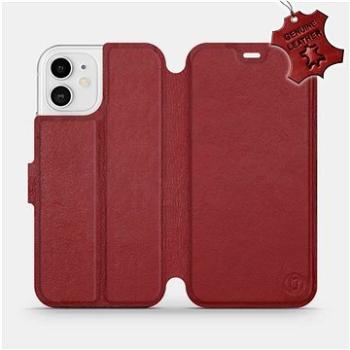 Flipové pouzdro na mobil Apple iPhone 12 - Tmavě červené - kožené -   Dark Red Leather (5903516374847)