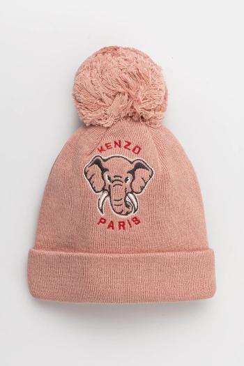 Detská čiapka s prímesou kašmíru Kenzo Kids ružová farba biela, K60608.G