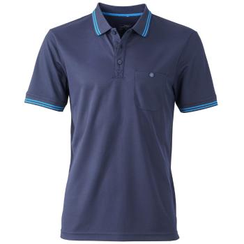 James & Nicholson Pánská sportovní polokošile JN702 - Tmavě modrá / aqua | XL