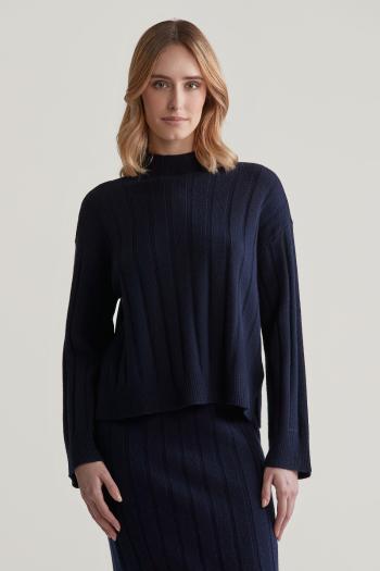 SVETR GANT WIDE RIBBED WOOL STAND COLLAR EVENING BLUE