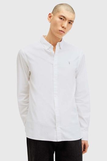 Bavlněná košile AllSaints HAWTHORNE LS SHIRT bílá barva, slim, s klasickým límcem, M150SB