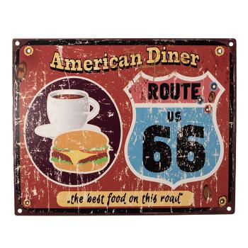 Červená antik nástěnná kovová cedule American Diner - 25*1*20 cm 6Y5128