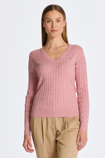 SVETR GANT STRETCH COTTON CABLE V-NECK CALIFORNIA PINK MELANGE