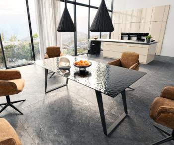 Jídelní stůl Edge 200x100 reliéfní sklo kouřové černé 3D design