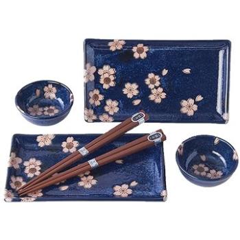 Made In Japan Sushi Set Navy & Pink Sakura Design 6 ks (MIJ8594197826977)