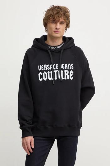 Bavlněná mikina Versace Jeans Couture pánská, černá barva, s kapucí, s potiskem, 77GAIL02 CF02L