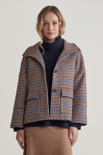 BUNDA GANT LARGE CHECKED CROPPED WOOL JACKET COLLEGE BLUE