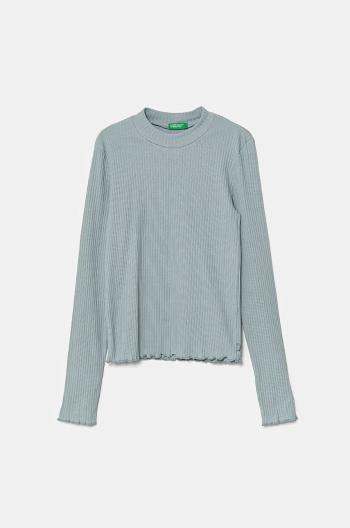 Dětské tričko s dlouhým rukávem United Colors of Benetton zelená barva, s pologolfem, 3F1AC203O