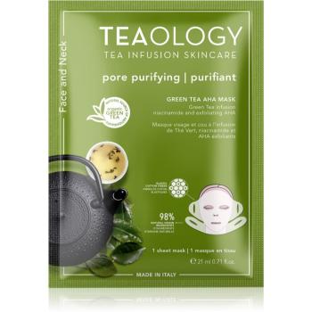 Teaology Face Mask Green Tea AHA plátýnková maska s čisticím a osvěžujícím účinkem na obličej a krk 21 ml