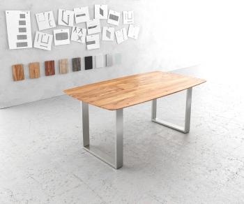 Jídelní stůl Edge zaoblená 180x90 akácie přírodní nerezová ocel