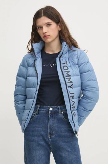 Péřová bunda Tommy Jeans dámská, modrá barva, přechodná, DW0DW20388