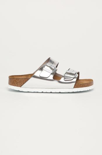 Kožené pantofle Birkenstock Arizona SFB dámské, stříbrná barva, 1005961