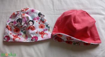 86-92-98-104  Tavaszi kifordítható pamutsapka 49 cm madárkás, katicás ökotexes anyag