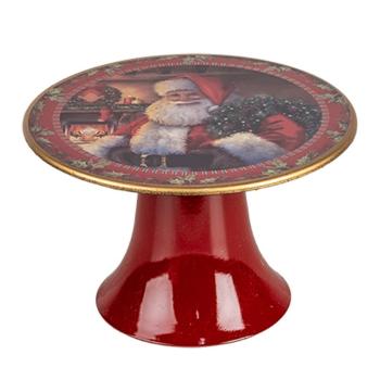 Červený vánoční plastový podnos na dort Santa Claus S - Ø 16*10 cm 65754S