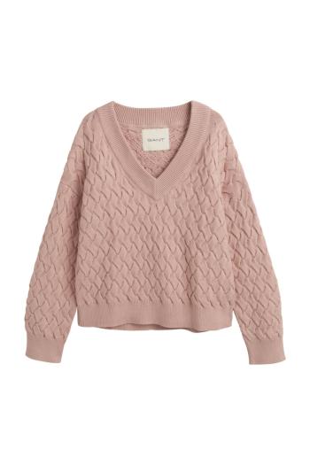 SVETR GANT TEXTURED COTTON V-NECK DUSTY ROSE