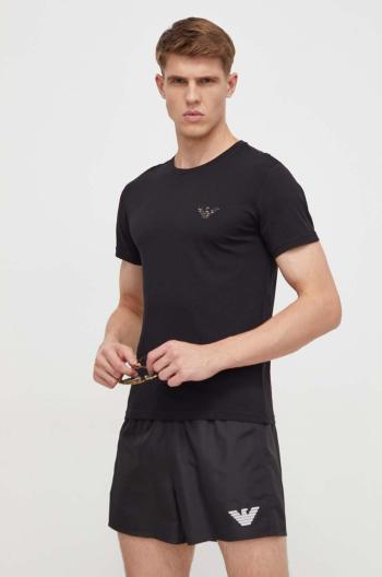 Bavlněné plážové tričko Emporio Armani Underwear černá barva, s aplikací, 211818 4R483