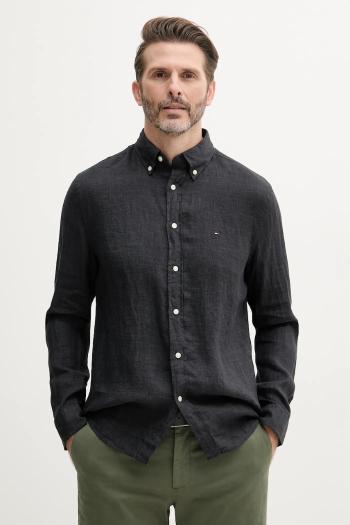 Ľanová košeľa Tommy Hilfiger tmavomodrá farba, regular, s golierom button-down, MW0MW34602
