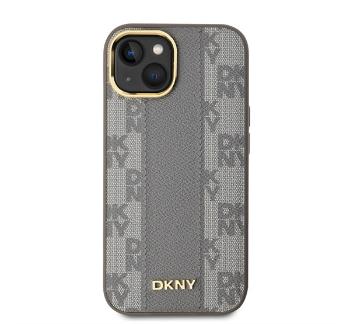 DKNY PU Leather Checkered Pattern iPhone 15 MagSafe tok, bézs