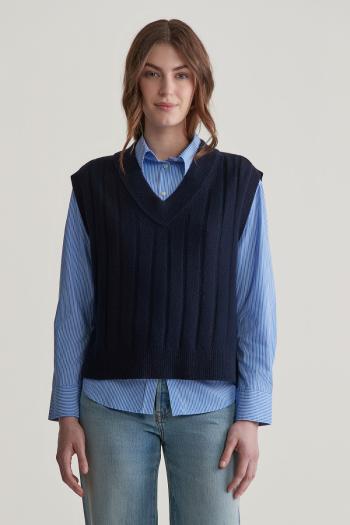 VESTA GANT WIDE RIBBED WOOL V-NECK VEST EVENING BLUE