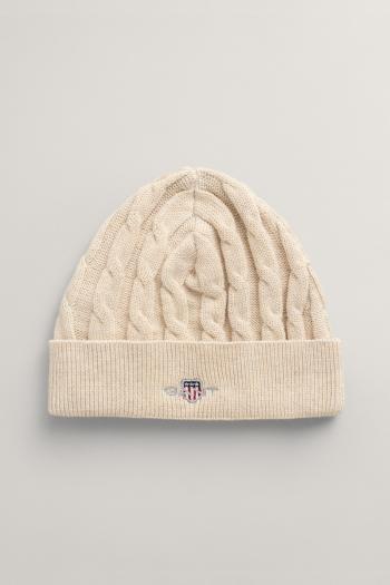 ČEPICE GANT SHIELD COTTON CABLE BEANIE LIGHT BEIGE MELANGE