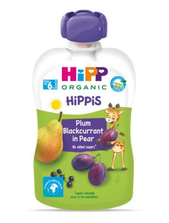 HiPP BIO HiPPiS Hruška, černý rybíz, švestka 100 g, 6m+