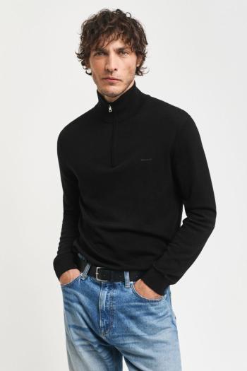 SVETR GANT EXTRAFINE MERINO WOOL HALF ZIP BLACK