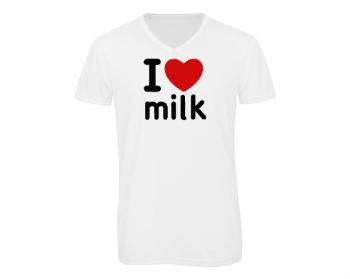 Pánské triko s výstřihem do V I Love milk