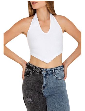 Bílý crop top s výstřihem vel. S