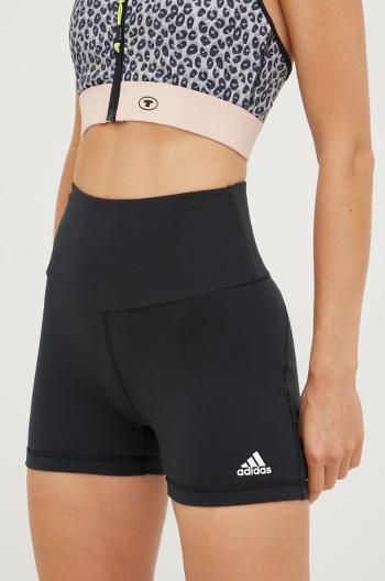 Tréninkové šortky adidas Yoga Essentials dámské, černá barva, hladké, high waist