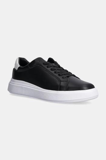 Kožené sneakers boty Calvin Klein LOW TOP LACE UP LTH černá barva, HM0HM01016