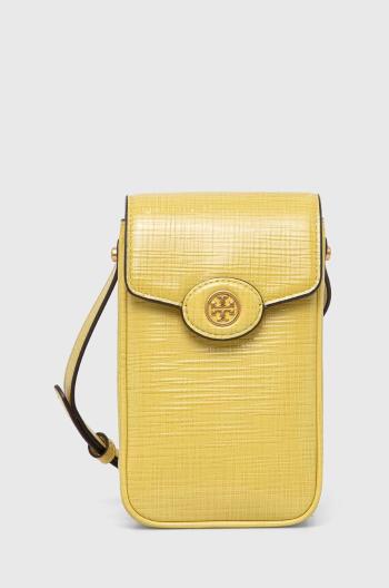 Kožené pouzdro na telefon Tory Burch Robinson Crosshatched žlutá barva, 158824.700